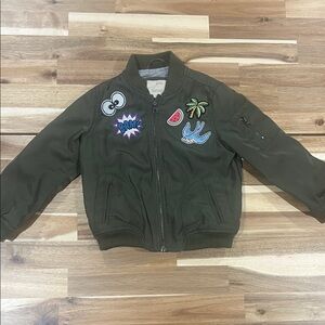 Zara Kids Olive Green Bomber Jacket with Fun Patches